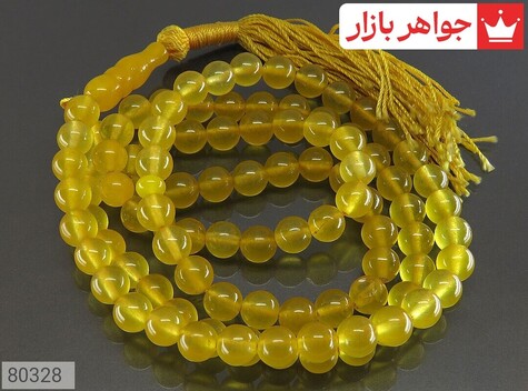 تسبیح جید زرد 101 دانه 8 میل گرد سایز درشت [شرف الشمس] - 80328